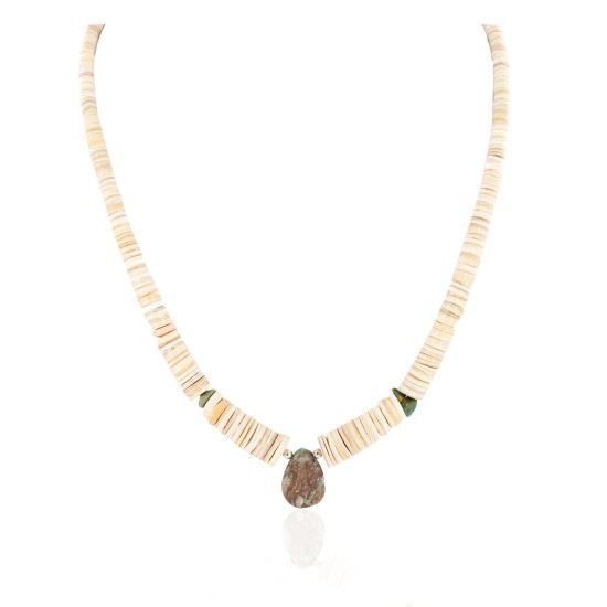 Navajo .925 Sterling Silver Certified Authentic Natural Graduated Melon Shell Turquoise Native American Necklace 16073-2