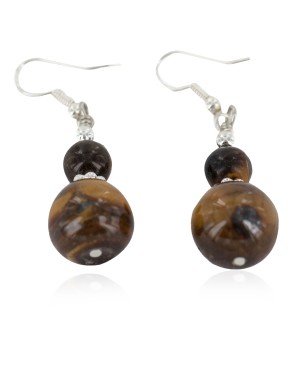 Navajo .925 Sterling Silver Certified Authentic Natural Tigers Eye Native American Dangle Earrings 17868