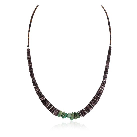 Navajo .925 Sterling Silver Certified Authentic Natural Turquoise Graduated Heishi Native American Necklace 18240-1