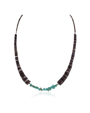 Navajo .925 Sterling Silver Certified Authentic Natural Turquoise Graduated Heishi Native American Necklace 750202-2