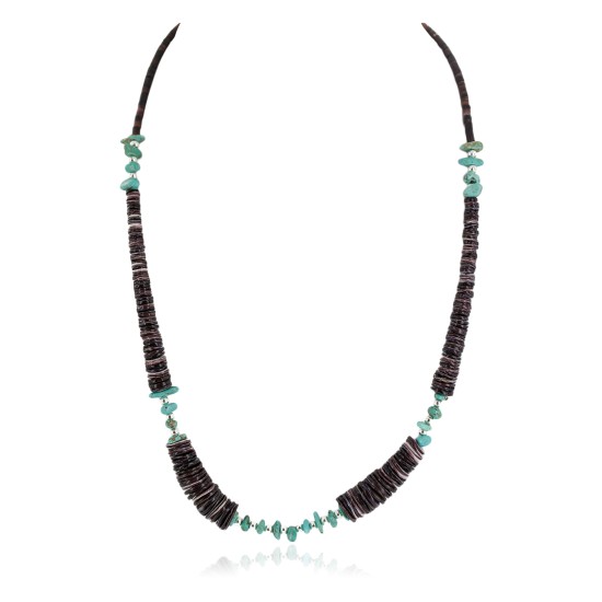Navajo .925 Sterling Silver Certified Authentic Natural Turquoise Graduated Heishi Native American Necklace  750202-3