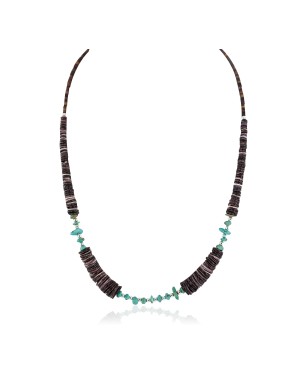 Navajo .925 Sterling Silver Certified Authentic Natural Turquoise Graduated Heishi Native American Necklace 750205-1