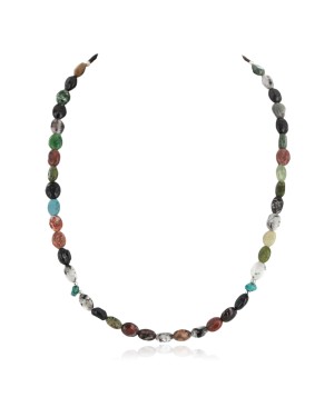 Navajo .925 Sterling Silver Certified Authentic Natural Turquoise Jasper Native American Multicolor Necklace 750203