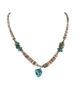 Navajo .925 Sterling Silver Certified Authentic Turquoise Graduated Heishi Native American Necklace 18195
