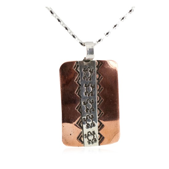 Navajo .925 Sterling Silver Gecko Handmade Certified Authentic Pure Copper Native American Necklace 17038