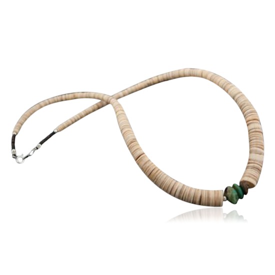  Navajo .925 Sterling Silver Graduated Heishi and Natural Turquoise Native American Necklace 7501006-3