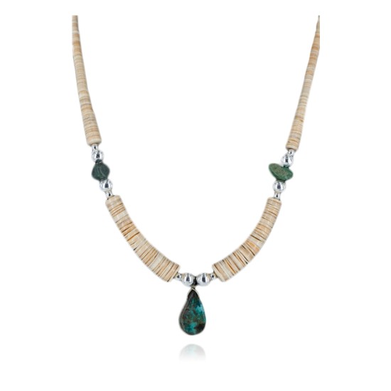 Navajo .925 Sterling Silver Graduated Heishi and Natural Turquoise Native American Necklace 750166 Navajo .925 Sterling Silver Graduated Heishi and Natural Turquoise Native American Necklace 750166