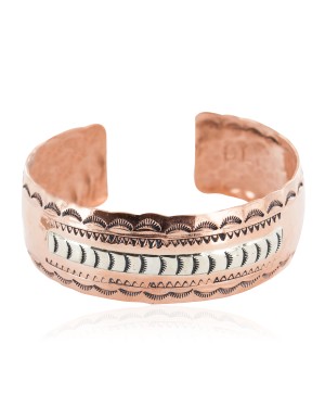 Navajo .925 Sterling Silver Hammered Certified Authentic Handmade Native American Pure Copper Bracelet 13055-6