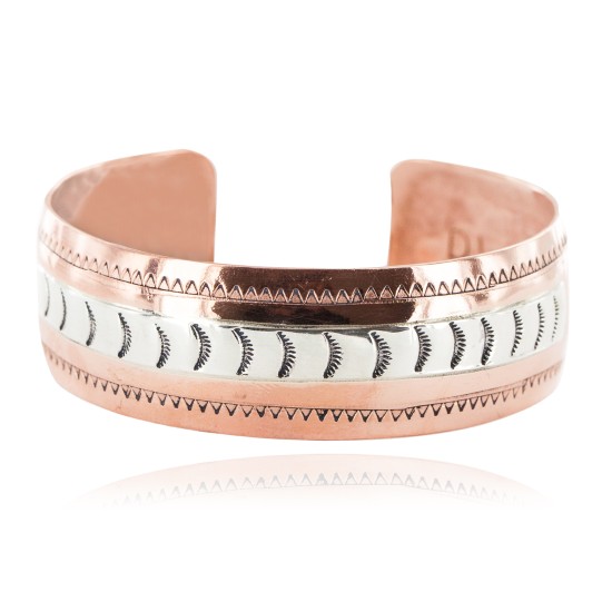 Navajo .925 Sterling Silver Handmade Certified Authentic Native American Pure Copper Bracelet 13055-7