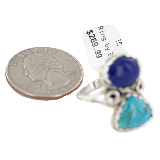 Navajo .925 Sterling Silver Handmade Certified Authentic Natural Turquoise Lapis Native American Ring 18187-101