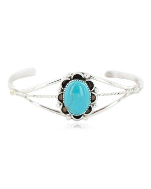 Navajo .925 Sterling Silver Handmade Certified Authentic Natural Turquoise Native American Bracelet 13122-1