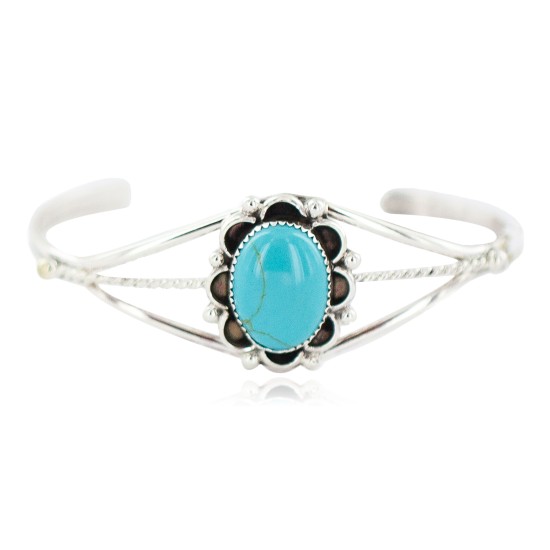 Navajo .925 Sterling Silver Handmade Certified Authentic Natural Turquoise Native American Bracelet 13122-1