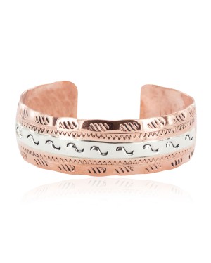 Navajo .925 Sterling Silver Handmade Certified Authentic Pure Copper Native American Bracelet 13055-9