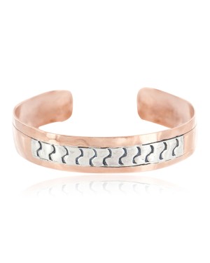 Navajo .925 Sterling Silver Handmade Certified Authentic Pure Copper Native American Bracelet 18135