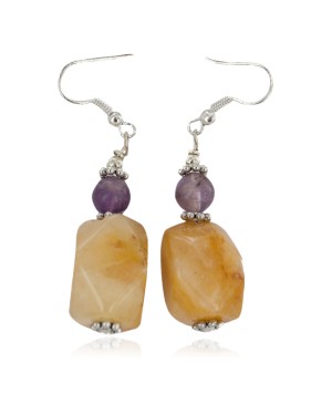 Navajo .925 Sterling Silver Hooks Certified Authentic Natural Agate Amethyst Native American Dangle Earrings 18252-7