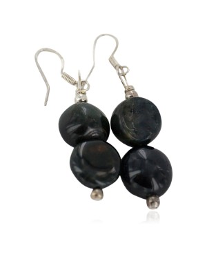 Navajo .925 Sterling Silver Hooks Certified Authentic Natural Agate Native American Dangle Earrings 18251-2