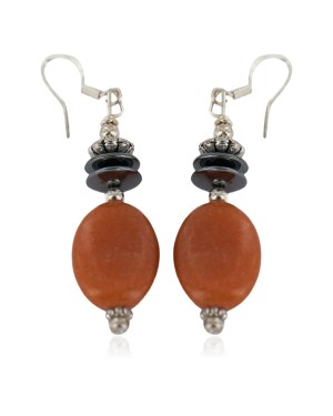 Navajo .925 Sterling Silver Hooks Certified Authentic Natural Carnelian Hematite Native American Dangle Earrings 18252-3