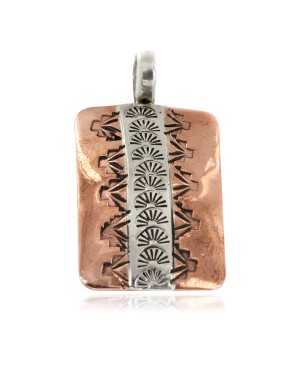 Navajo .925 Sterling Silver Sun Handmade Certified Authentic Pure Copper Native American Pendant 17055-2