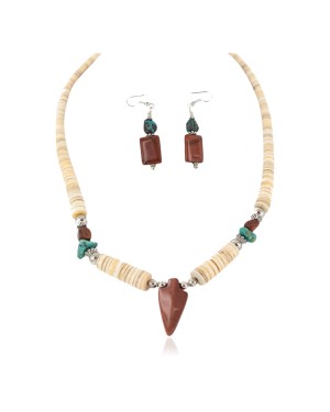 Navajo Arrowhead .925 Sterling Silver Hooks Certified Authentic Natural Turquoise Graduated Heishi Goldstone Native American Set 16006-300-18237-4