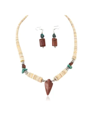 Navajo Arrowhead .925 Sterling Silver Hooks Natural Turquoise Graduated Heishi Goldstone Native American Set 16006-300-18237-4