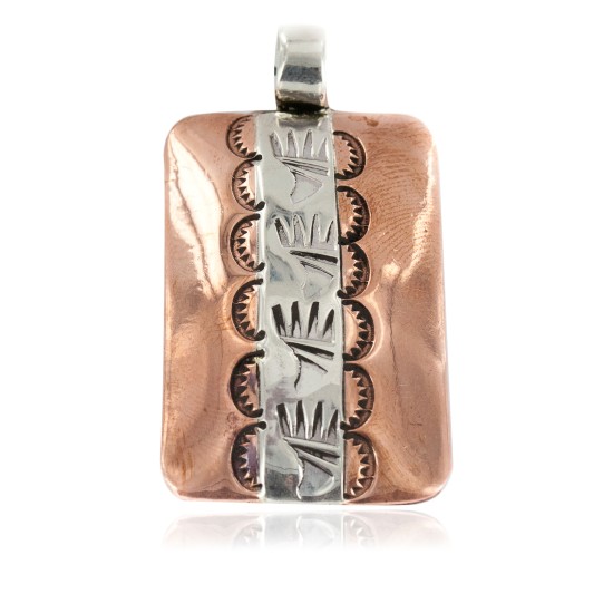 Navajo Bear Paw .925 Sterling Silver Handmade Certified Authentic Pure Copper Native American Pendant 17055-4