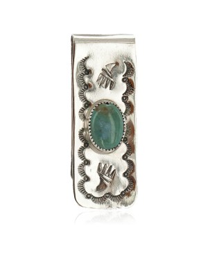 Navajo Bear Paw Handmade Certified Authentic .925 Sterling Silver Natural Turquoise Native American Nickel Money Clip 10533-2