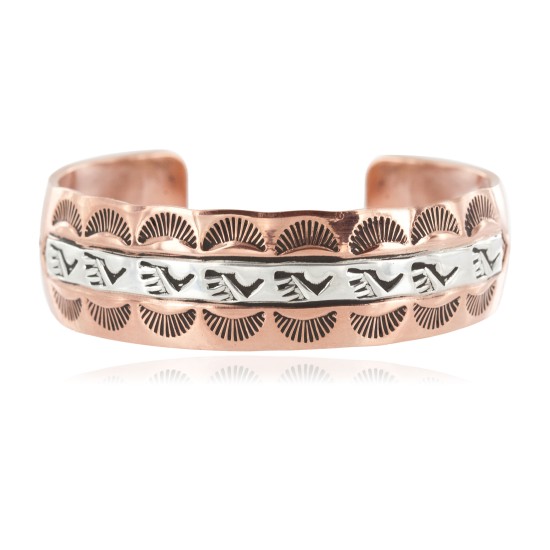 Navajo Bear Paw Sun .925 Sterling Silver Handmade Certified Authentic Pure Copper Native American Bracelet 13016