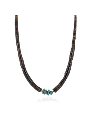 Navajo Certified Authentic .925 Sterling Silver Natural Graduated Heishi Turquoise Amethyst Native American Necklace  16069