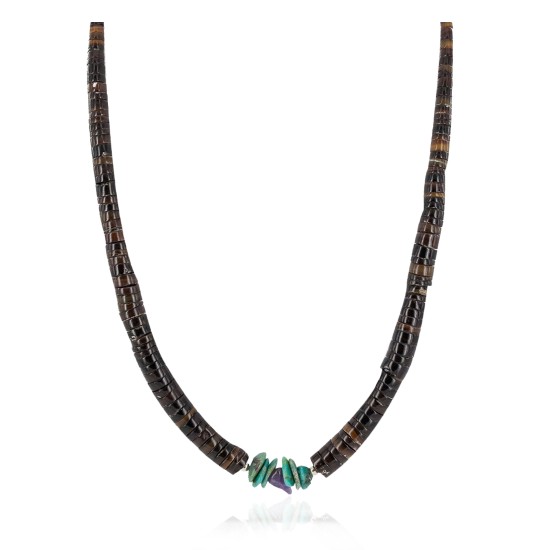 Navajo Certified Authentic .925 Sterling Silver Natural Graduated Heishi Turquoise Amethyst Native American Necklace  16069