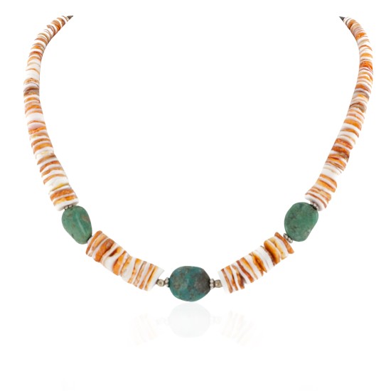 Navajo Certified Authentic .925 Sterling Silver Natural Graduated Melon Shell Turquoise Native American Necklace 25269-0