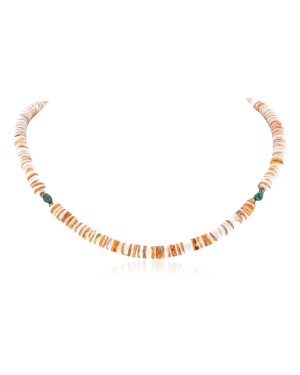 Navajo Certified Authentic .925 Sterling Silver Natural Spiny Oyster and Turquoise Native American Necklace 25266-2