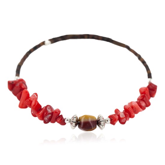 Navajo Certified Authentic Heishi Coral Agate Native American Adjustable Wrap Bracelet 13159-6