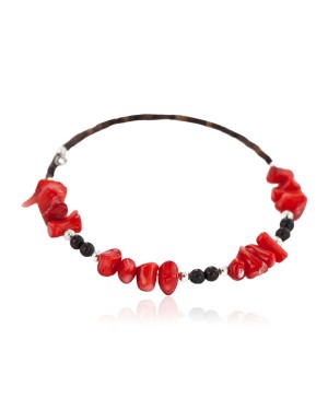 Navajo Certified Authentic Heishi Jasper Coral Native American Adjustable Wrap Bracelet 13159-12