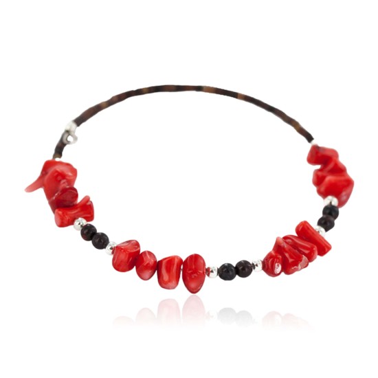 Navajo Certified Authentic Heishi Jasper Coral Native American Adjustable Wrap Bracelet 13159-12