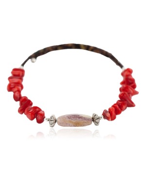 Navajo Certified Authentic Jasper Heishi Coral Native American Adjustable Wrap Bracelet 13159-16