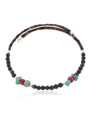 Navajo Certified Authentic Natural Agate Heishi Coral Native American Adjustable Wrap Bracelet 13151-16