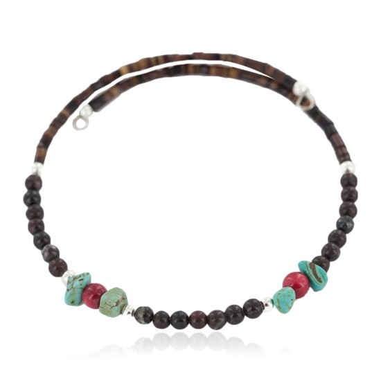 Navajo Certified Authentic Natural Agate Heishi Coral Native American Adjustable Wrap Bracelet 13151-16
