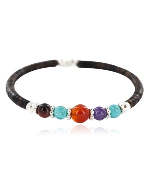 Navajo Certified Authentic Natural Carnelian Tigers Eye Heishi Native American Adjustable Wrap Bracelet 13181-1