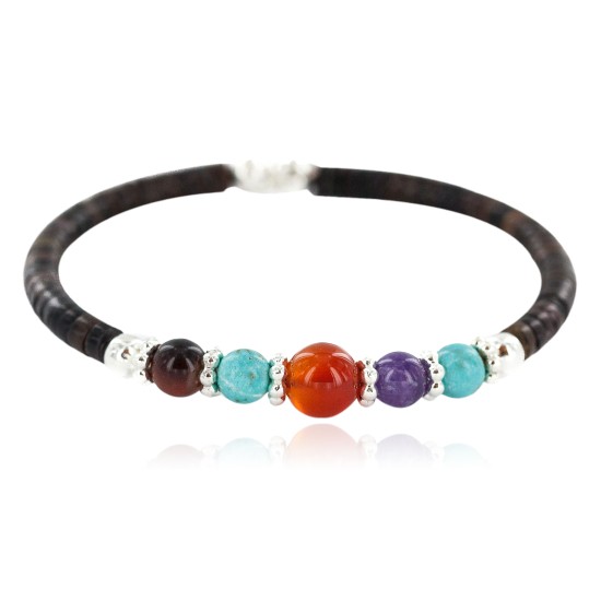 Navajo Certified Authentic Natural Carnelian Tigers Eye Heishi Native American Adjustable Wrap Bracelet 13181-1