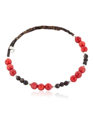 Navajo Certified Authentic Natural Heishi Agate Coral Native American Adjustable Wrap Bracelet 13151-37