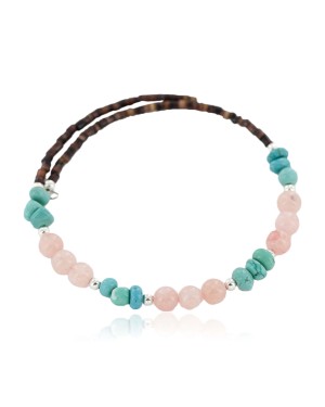 Navajo Certified Authentic Natural Pink Quartz Heishi Native American Adjustable Wrap Bracelet 13151-3