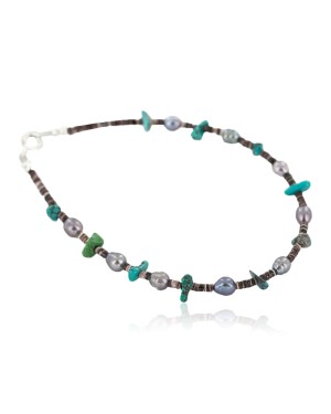 Navajo Certified Authentic Natural Turquoise Abalone Heishi Native American Adjustable Wrap Bracelet 18260