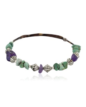 Navajo Certified Authentic Natural Turquoise Amethyst Heishi Native American Adjustable Wrap Bracelet 13172-13