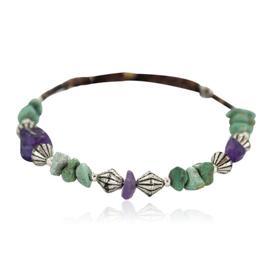 Navajo Certified Authentic Natural Turquoise Amethyst Heishi Native American Adjustable Wrap Bracelet 13172-13 Navajo Certified Authentic Natural Turquoise Amethyst Heishi Native American Adjustable Wrap Bracelet 13172-13