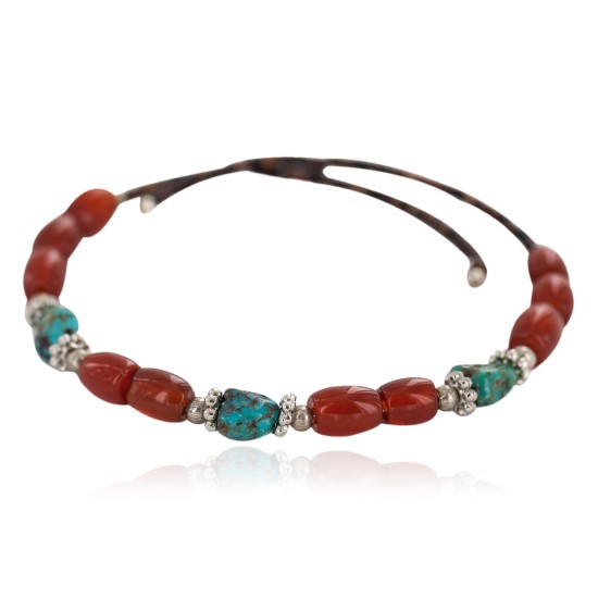 Navajo Certified Authentic Natural Turquoise Carnelian Heishi Native American Adjustable Wrap Bracelet 13172-11