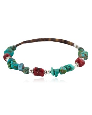 Navajo Certified Authentic Natural Turquoise Coral Heishi Native American Adjustable Wrap Bracelet 18295