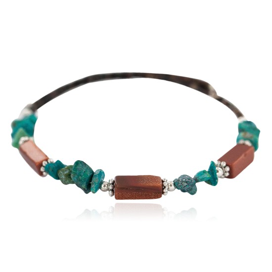 Navajo Certified Authentic Natural Turquoise Goldstone Heishi Native American Adjustable Wrap Bracelet 13172-10