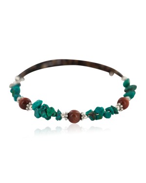 Navajo Certified Authentic Natural Turquoise Goldstone Heishi Native American Adjustable Wrap Bracelet 13172-7