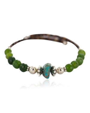 Navajo Certified Authentic Natural Turquoise Green Quartz Heishi Native American Adjustable Wrap Bracelet 13172-15