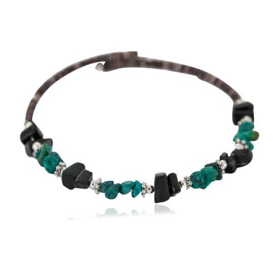 Navajo Certified Authentic Natural Turquoise Heishi Black Onyx Native American Adjustable Wrap Bracelet 13150